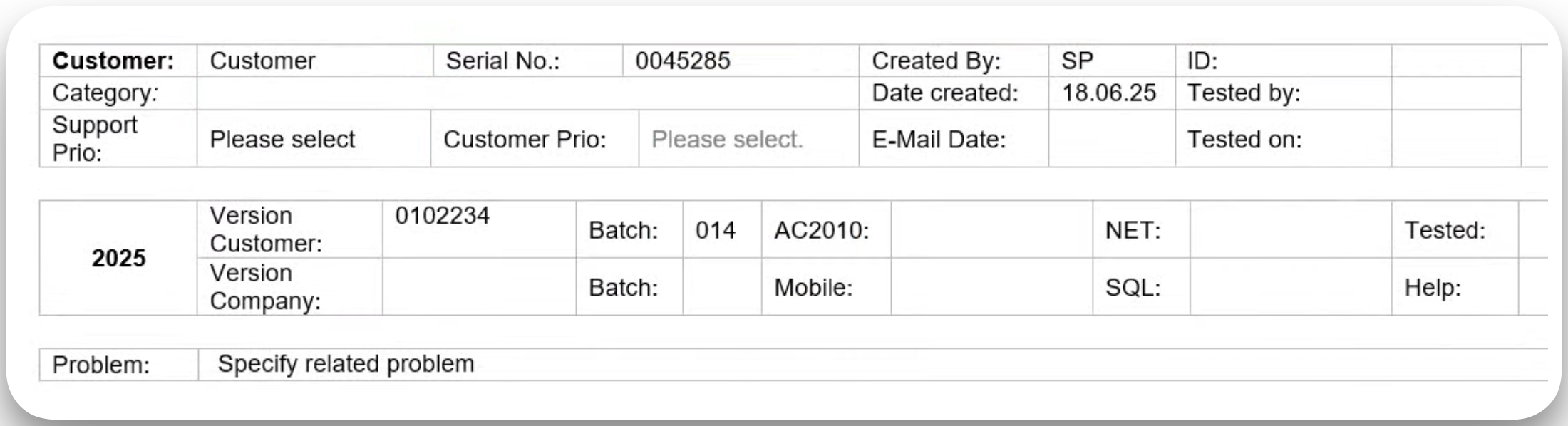 Customer Service form